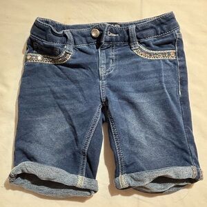 Imperial Star Girls Dark Wash Denim Roll-Cuff Shorts with Rhinestone Trim Sz 6/8